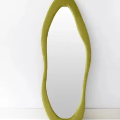 GigiandTom Mirrors*Asymmetrical Wavy Velvet Full Length Mirror Green