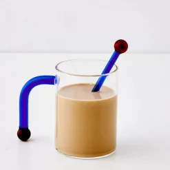 GigiandTom Bauhaus Glass Tumbler & Stirrer Blue