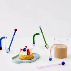 GigiandTom Bauhaus Glass Tumbler & Stirrer Blue