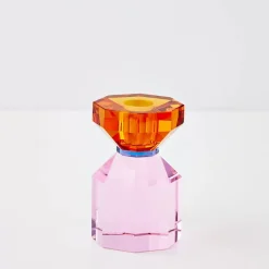 GigiandTom Bevel Crystal Taper Candle Holder Amber Pink
