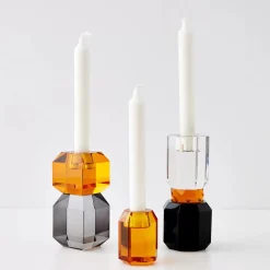 GigiandTom Brilliant Crystal Taper Candle Holder Clear Black
