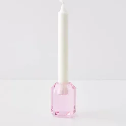 GigiandTom Briolette Crystal Taper Candle Holder Pink