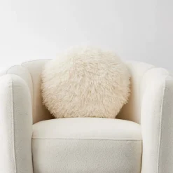 GigiandTom Carmela Faux Fur Circular Accent Cushion Ivory