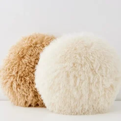 GigiandTom Carmela Faux Fur Circular Accent Cushion Ivory