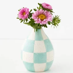 GigiandTom Vases*Check Ceramic Vase Blue