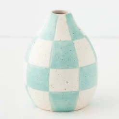 GigiandTom Vases*Check Ceramic Vase Blue