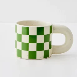 GigiandTom Checkerboard Ceramic Mug Green