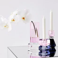 GigiandTom Edgy Crystal Taper Candle Holder Smoke Pink