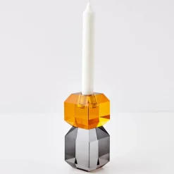 GigiandTom Edgy Crystal Taper Candle Holder Amber Smoke