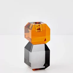 GigiandTom Edgy Crystal Taper Candle Holder Amber Smoke