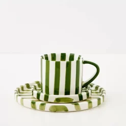 GigiandTom Hand Painted Coffee Cup And Plate Green