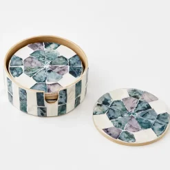 GigiandTom Inlay Coaster Set Of 6 Teal/Ivory
