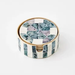 GigiandTom Inlay Coaster Set Of 6 Teal/Ivory