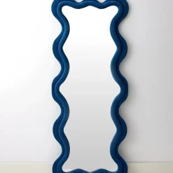 GigiandTom Kinked Wavy Velvet Full Length Mirror Blue