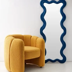 GigiandTom Kinked Wavy Velvet Full Length Mirror Blue