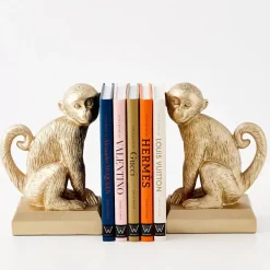 GigiandTom Monkey Resin Bookend Duo Gold