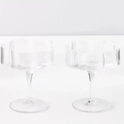 GigiandTom Wine Glasses*Ribbed Flower Champagne Glass Set Of 2