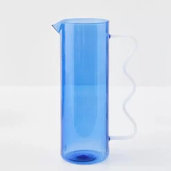 GigiandTom Ribbed Glass Jug Blue