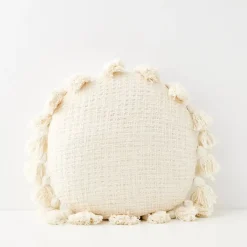 GigiandTom Round Tassel Cushion With Insert White