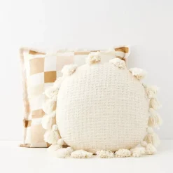 GigiandTom Round Tassel Cushion With Insert White