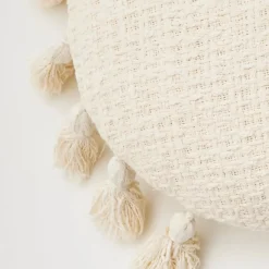 GigiandTom Round Tassel Cushion With Insert White