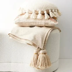 GigiandTom Round Tassel Cushion With Insert White