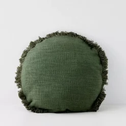 GigiandTom Shaggy Round Cotton Cushion With Insert Green