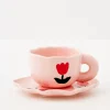 GigiandTom Tulip Ceramic Tea Cup And Saucer Pink