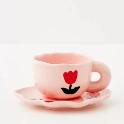 GigiandTom Tulip Ceramic Tea Cup And Saucer Pink