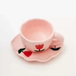 GigiandTom Tulip Ceramic Tea Cup And Saucer Pink