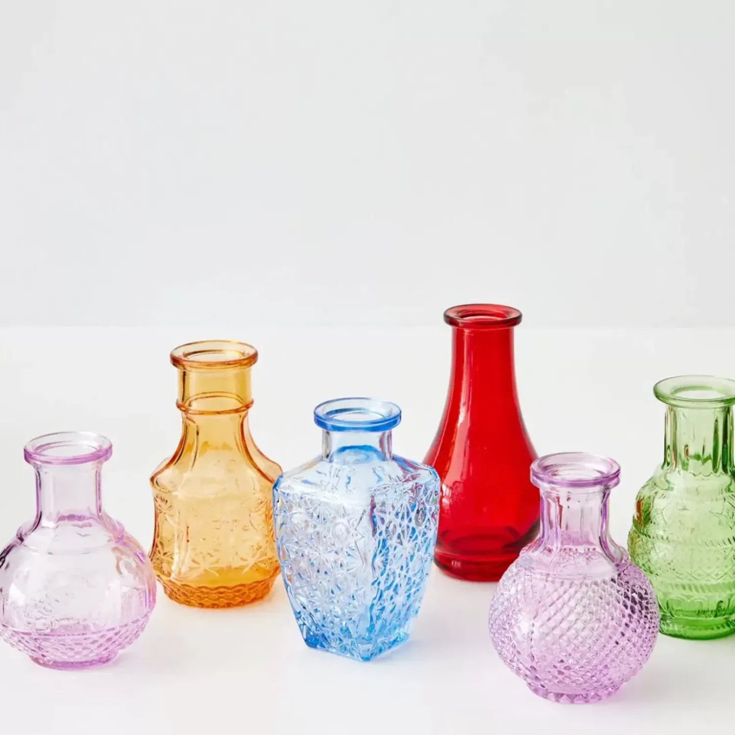 GigiandTom Vases*Vintage Bud Coloured Glass Vase Set 6