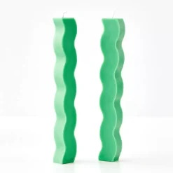 GigiandTom Candles*Wavy Taper Candle Green 2 Pack