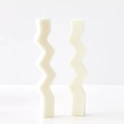 GigiandTom Zigzag Taper Candle White 2 Pack